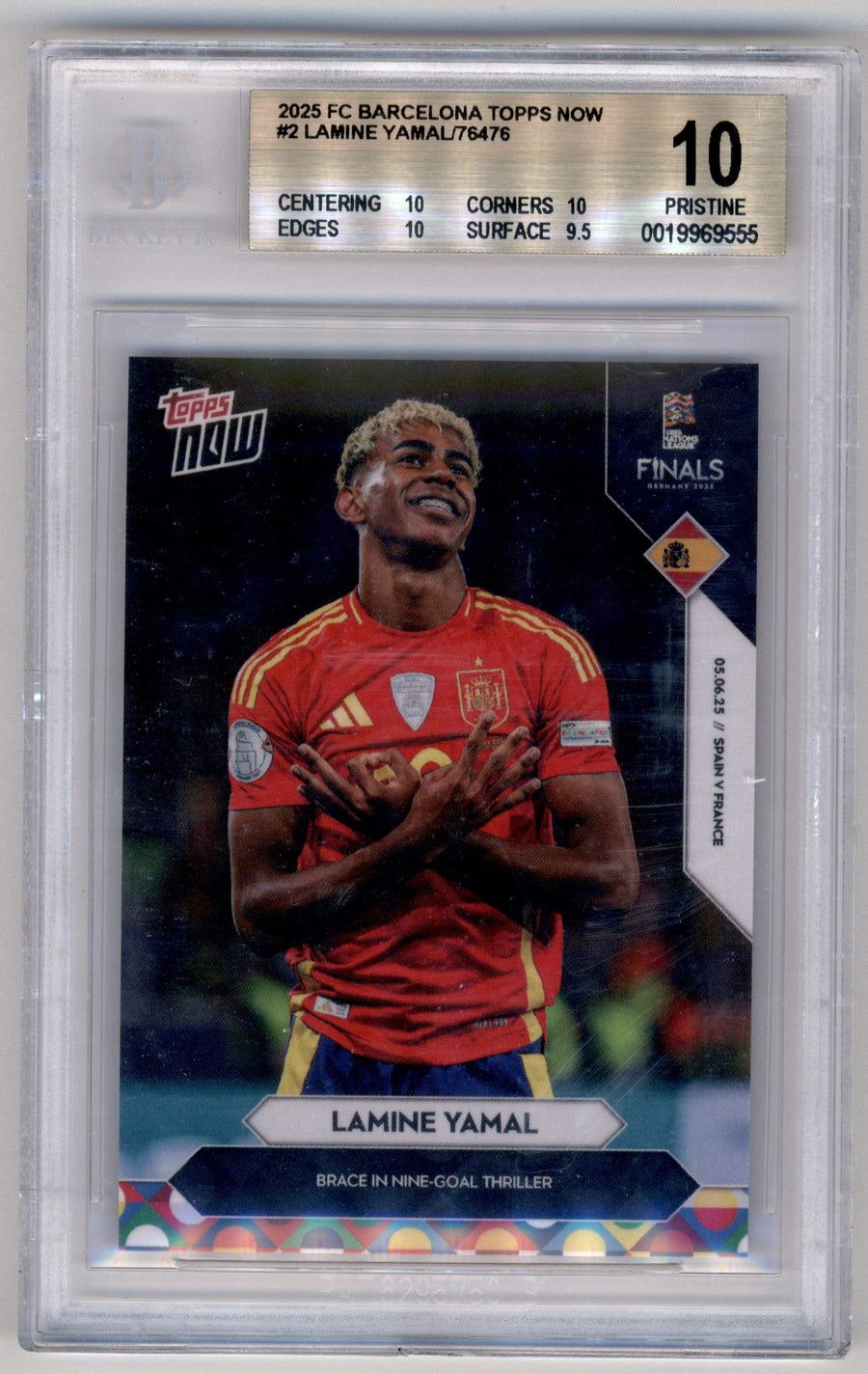 Topps Lamine Yamal Brace In Nine-Goal Thriller #2 2025 Topps Now BGS 10