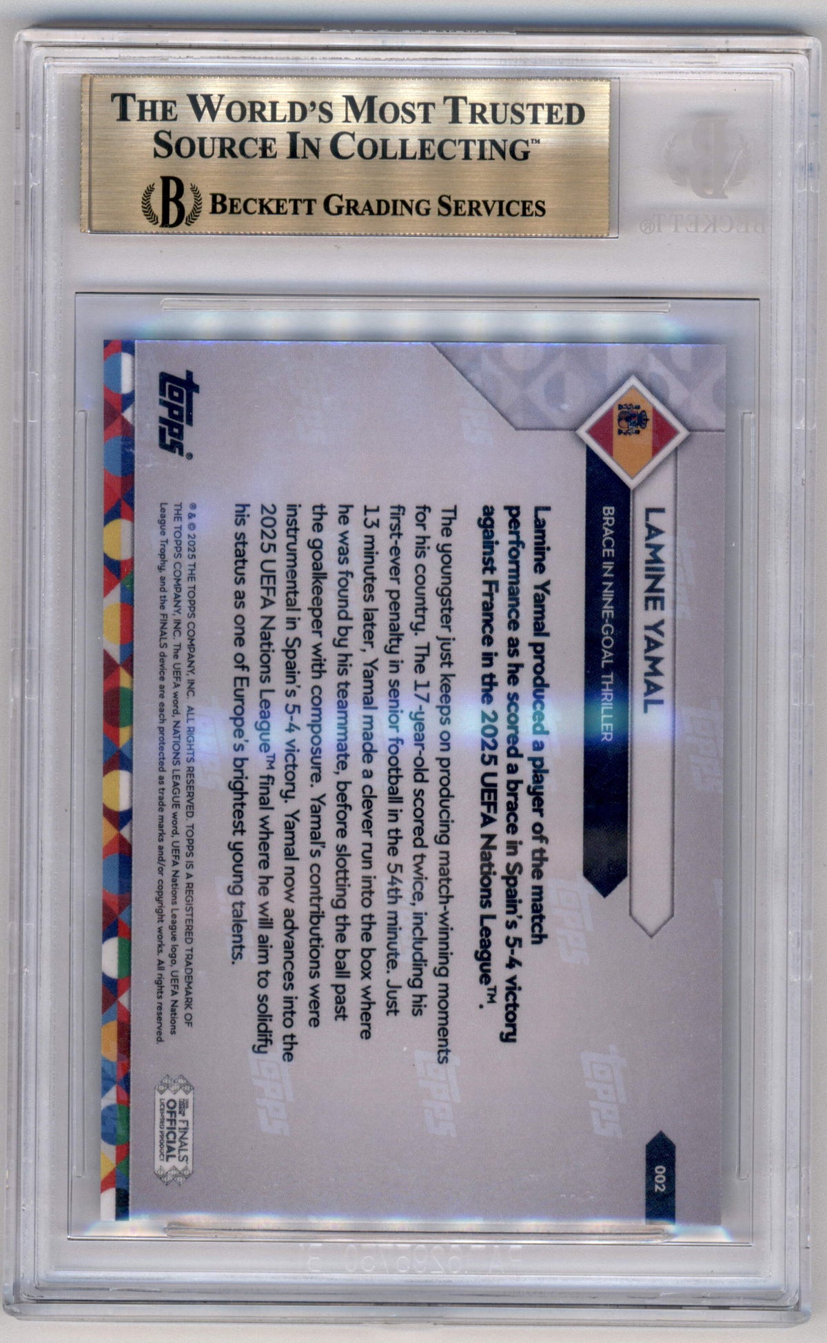 Topps Lamine Yamal Brace In Nine-Goal Thriller #2 2025 Topps Now BGS 10