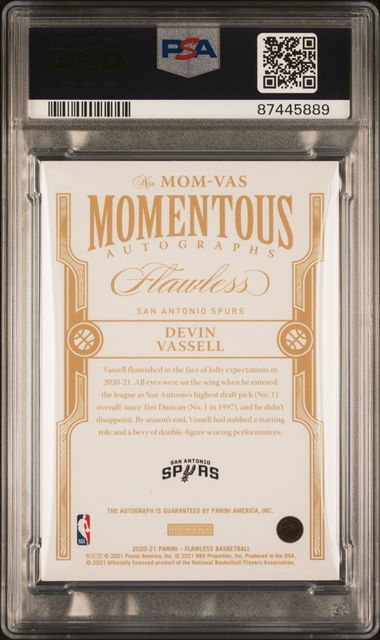 Panini Devin Vassell 3/3 Momentous Autograph Amethyst #MOMVAS 2020 Flawless PSA 9