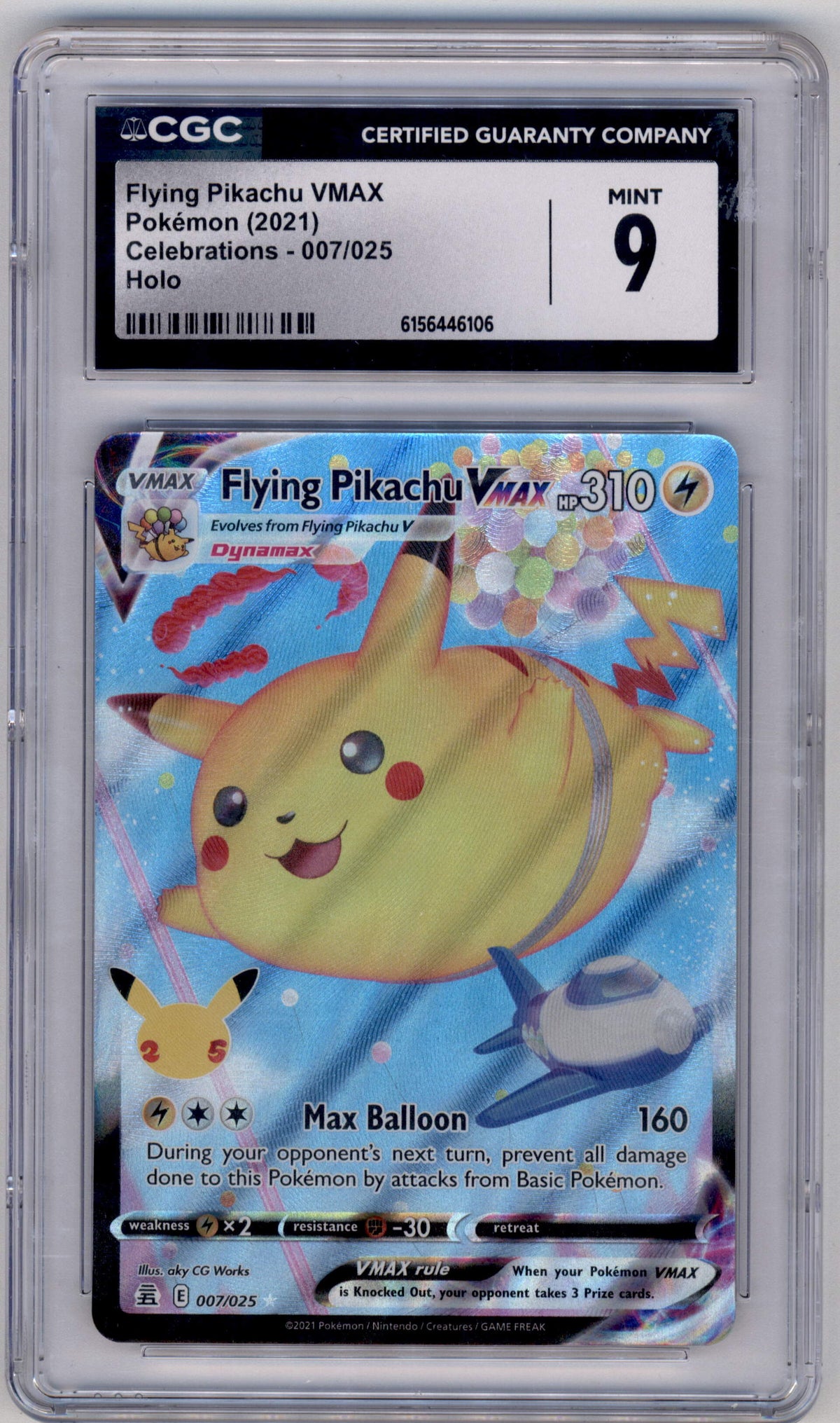 Pokemon Flying Pikachu VMAX 007/025 Holo 2021 Celebrations CGC 9
