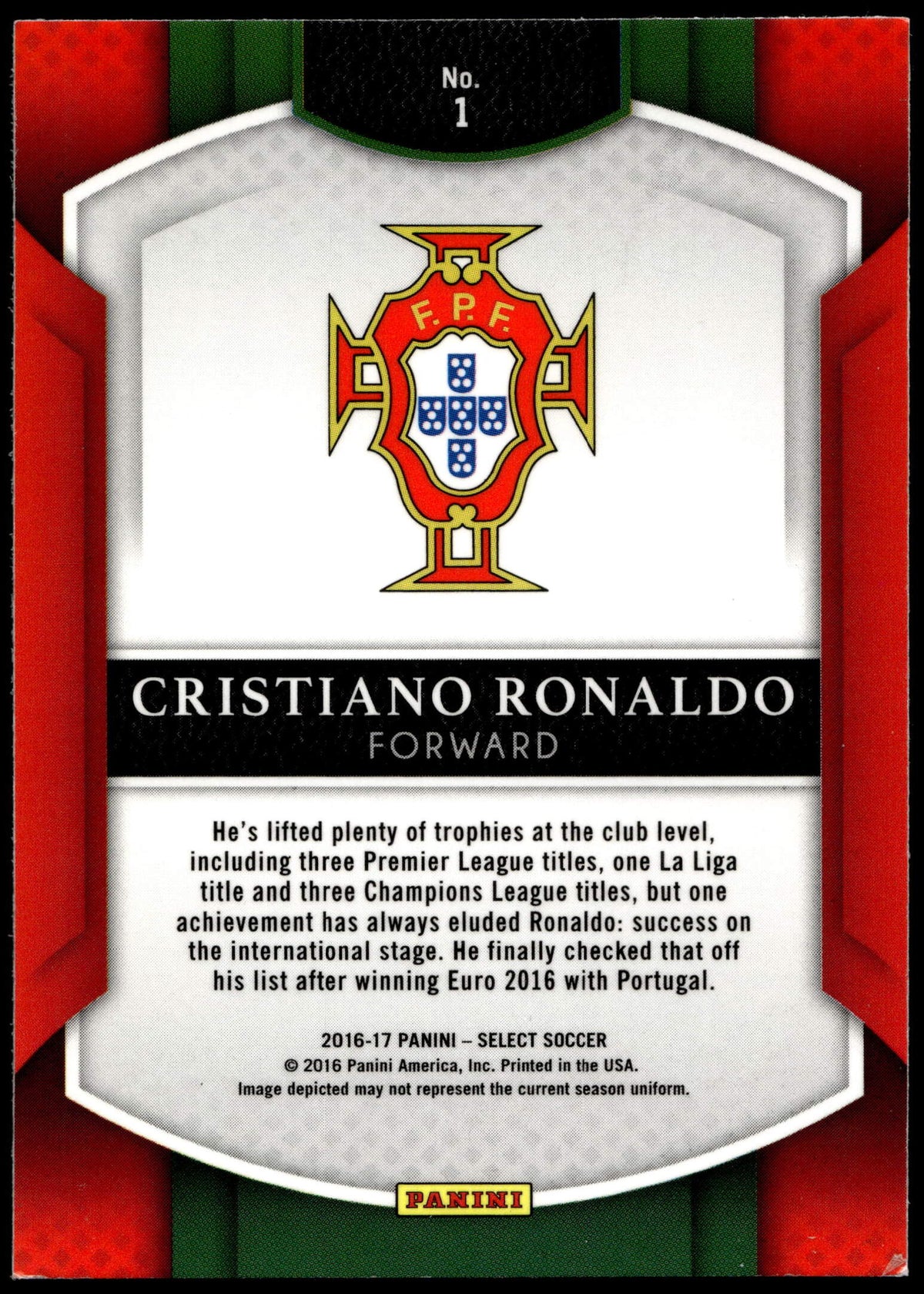 Panini Cristiano Ronaldo Multi Colour Prizm #1 2016-17 Select Prizm
