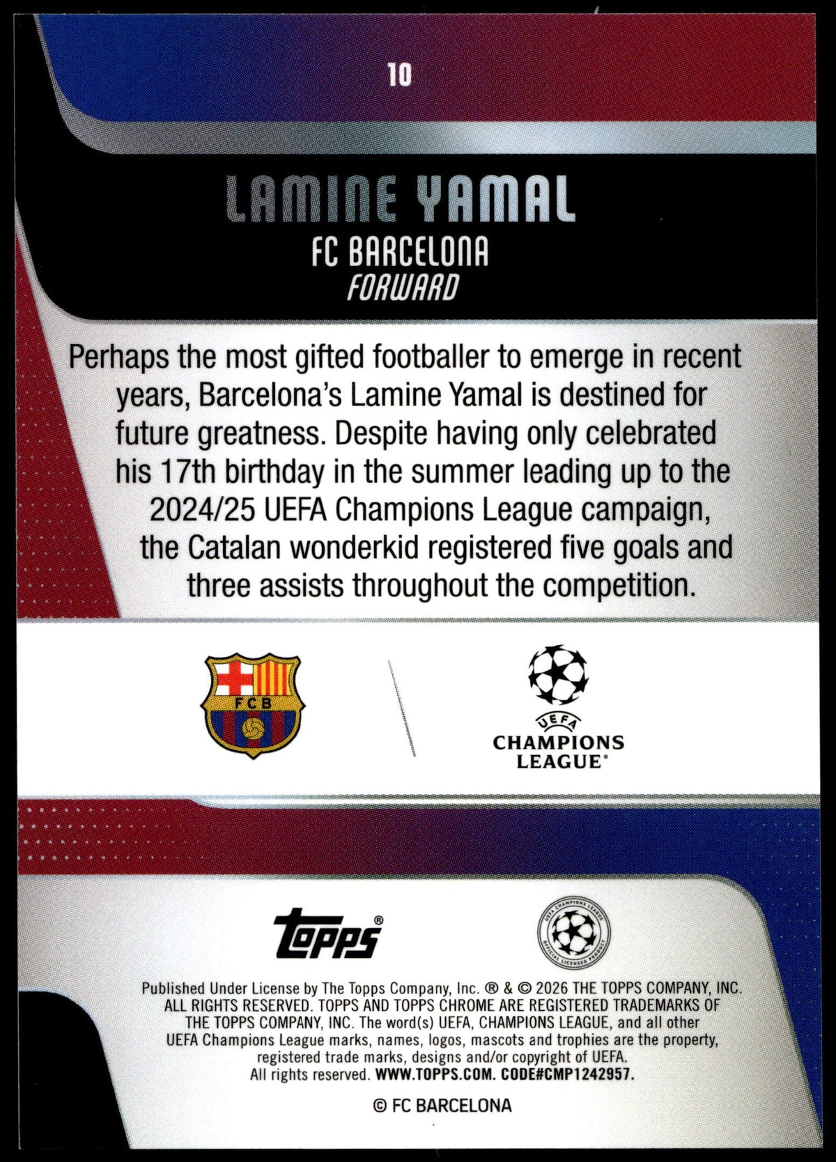 Topps Lamine Yamal 22/50 Logofractor Gold #10 2025 Chrome UCC Logofractor