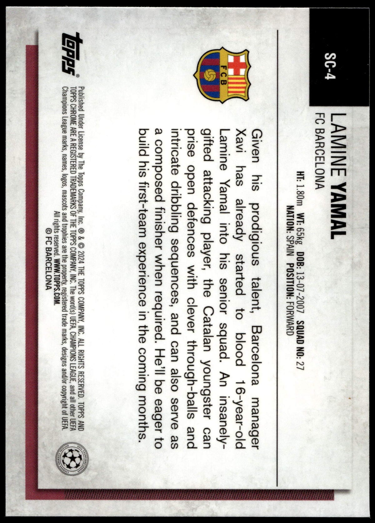 Topps Lamine Yamal RC Refractor #SC-4 2024 Chrome UCC The National