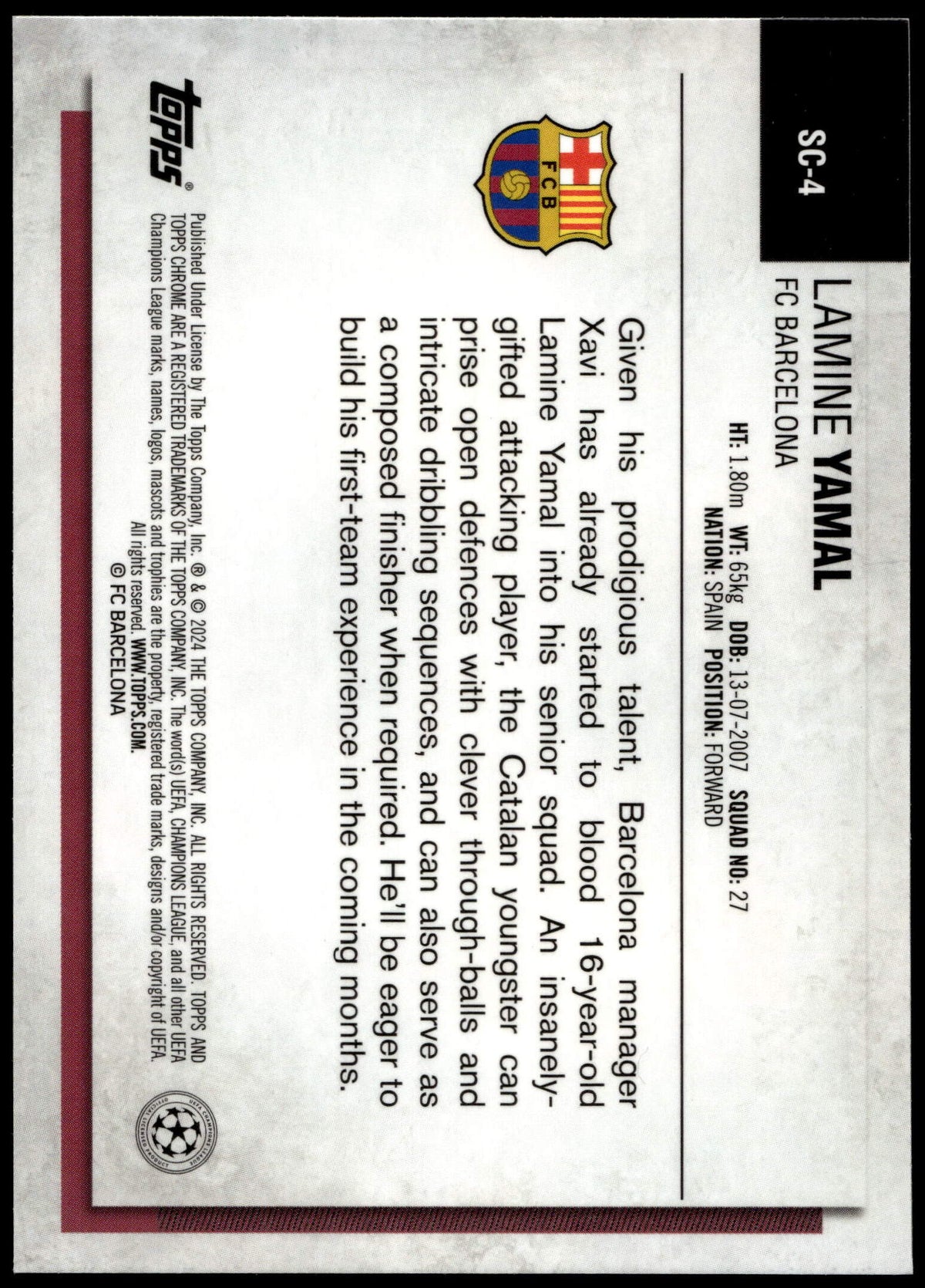 Topps Lamine Yamal RC Refractor #SC-4 2024 Chrome UCC The National