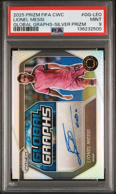 Panini Lionel Messi 21/49 Glabal Graphs Silver Prizm Autograph #GG-LEO 2025 Prizm Fifa Club World Cup PSA 9