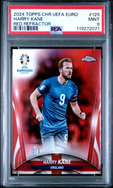 Topps Harry Kane 3/5 Red Refractor #125 2024 Chrome Uefa Euro PSA 9