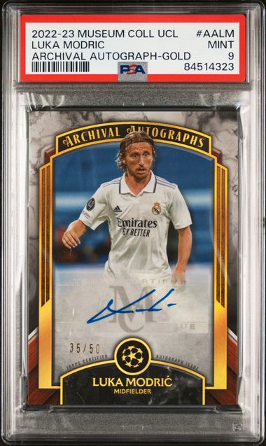 Topps Luka Modric 35/50 Archival Autograph Gold #AALM 2022-23 Museum Collection UCL PSA 9