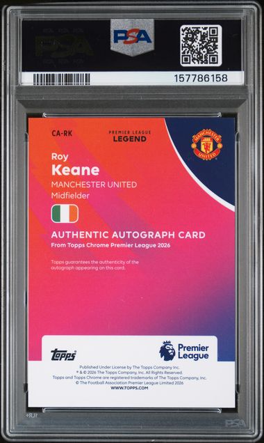 Topps Roy Keane 08/25 Autograph Orange Geometric #RK 2025-25 Chrome Premier League PSA 9