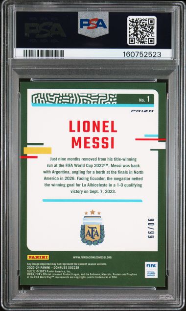 Panini Lionel Messi Optic Pink Velocity 90/99 #1 2023-24 Donruss Fifa PSA 9