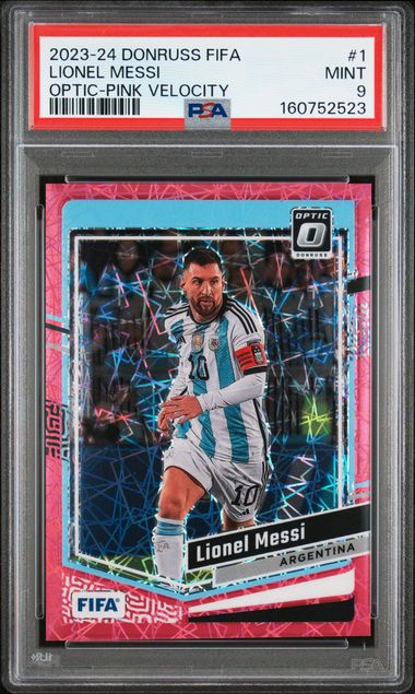 Panini Lionel Messi Optic Pink Velocity 90/99 #1 2023-24 Donruss Fifa PSA 9