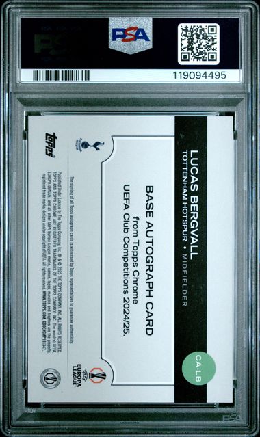 Topps Lucas Bergvall 68/75 Autograph Magenta Refractor #LB 2024-25 Chrome UCC PSA 10