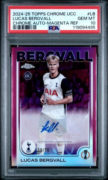 Topps Lucas Bergvall 68/75 Autograph Magenta Refractor #LB 2024-25 Chrome UCC PSA 10
