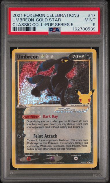 Pokemon Umbreon 17/17 Holo Gold Star 2021 Celebrations Classic Collections Pop Series 5 PSA 9