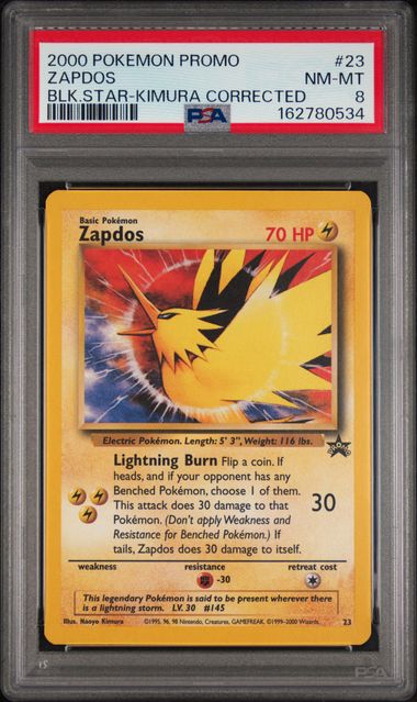 Pokemon Zapdos #23 Kimura Corrected 2000 Black Star Promo PSA 8