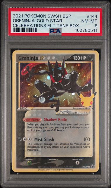 Pokemon Greninja SWSH144 Gold Star 2021 Celebrations Black Star Promo PSA 8