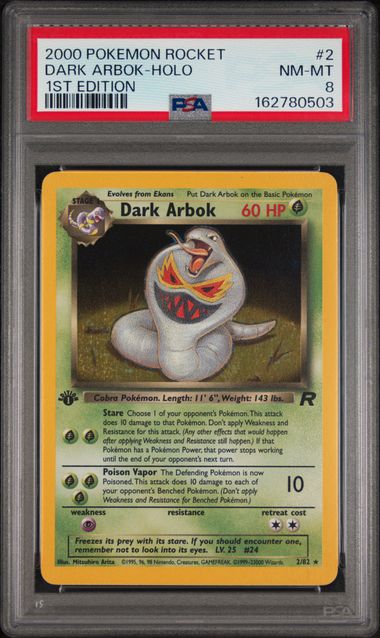 Pokemon Dark Arbok 2/28 Holo 1st Edition 2000 Team Rocket PSA 8