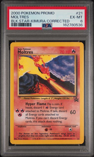 Pokemon Moltres #21 Kimura Corrected 2000 Black Star Promo PSA 6