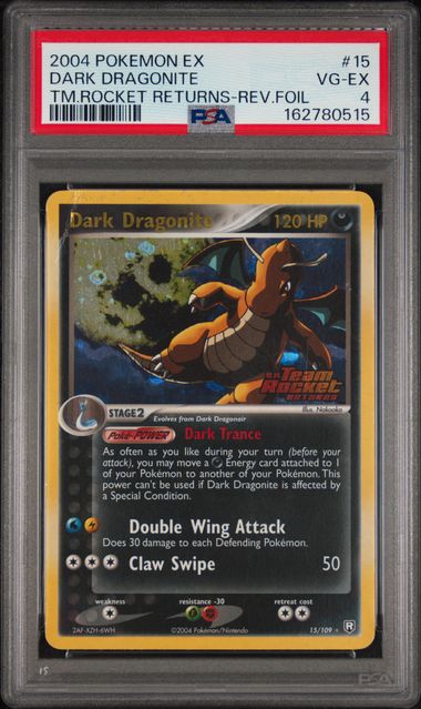 Pokemon Dark Dragonite 15/109 Reverse Holo 2004 Team Rocket Returns PSA 4