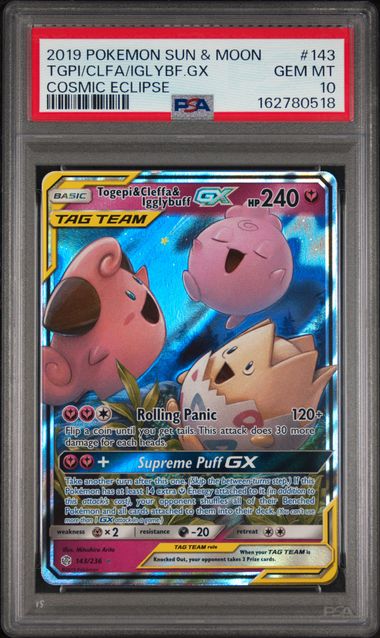 Pokemon Togepi & Cleffa & Igglybuff GX 143/236 Full Art 2019 Cosmic Eclipse PSA 10