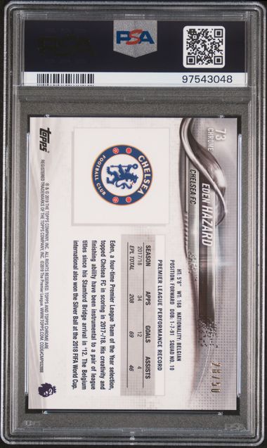 Topps Eden Hazard 28/50 Gold Refractor #73 2018 Chrome Premier League PSA 9