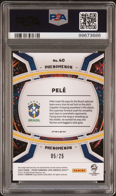 Panini Pele 05/25 Phenomenon Orange Prizm #40 2024 Prizm Copa America PSA 10