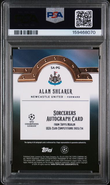 Topps Alan Shearer 60/99 Sorcerers Autograph Mojo Refractor #SAPG 2023-24 Merlin UCC PSA 10
