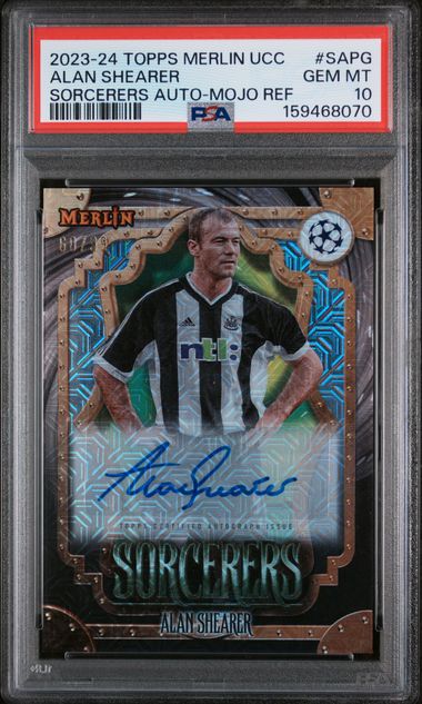 Topps Alan Shearer 60/99 Sorcerers Autograph Mojo Refractor #SAPG 2023-24 Merlin UCC PSA 10