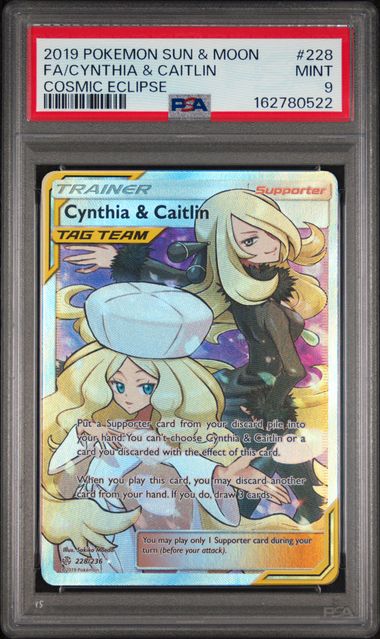 Pokemon Cynthia & Caitlin 228/236 Full Art 2019 Cosmic Eclipse PSA 9