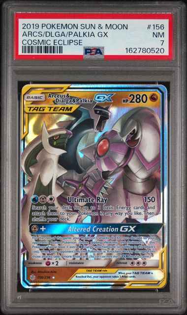 Pokemon Arceues & Dialga & Palkia GX 156/236 Full Art 2019 Cosmic Eclipse PSA 7
