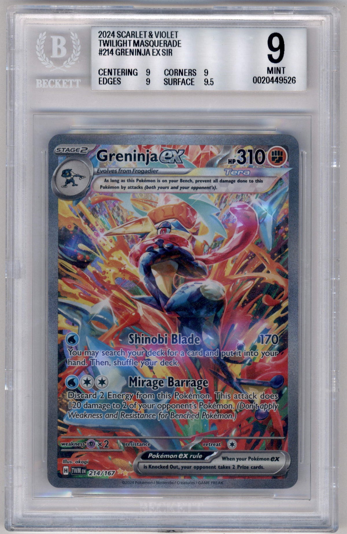 Pokemon Greninja EX 214/167 Special Illustration Rare 2024 Twilight Masquerade Beckett 9