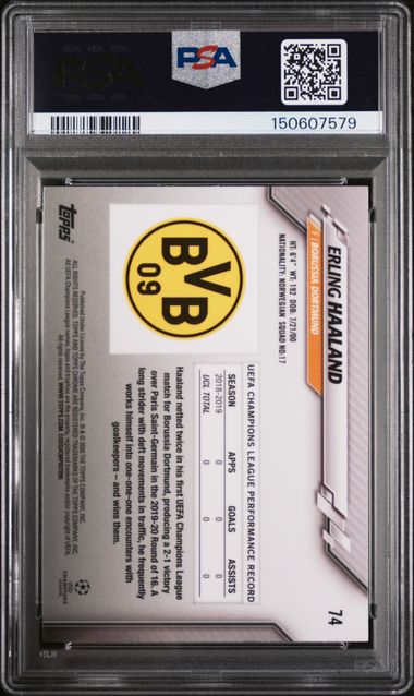 Topps Erling Haaland #74 2019-20 Chrome UCL PSA 10