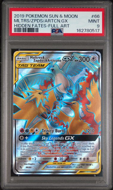 Pokemon Moltres & Zapdos & Articuno GX Full Art 66/68 2019 Hidden Fates PSA 9