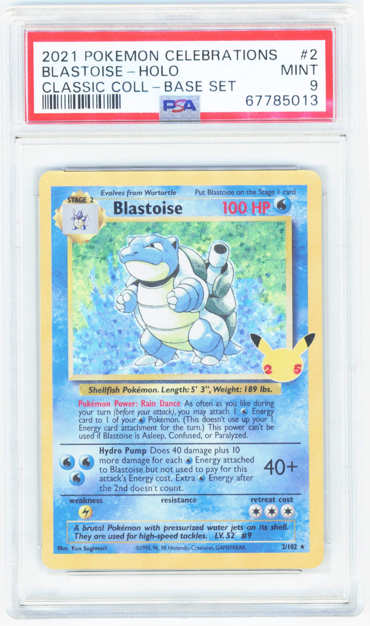 Pokemon Blastoise 2/102 Holo 2021 Celebrations Classic Collection Base Set PSA 9