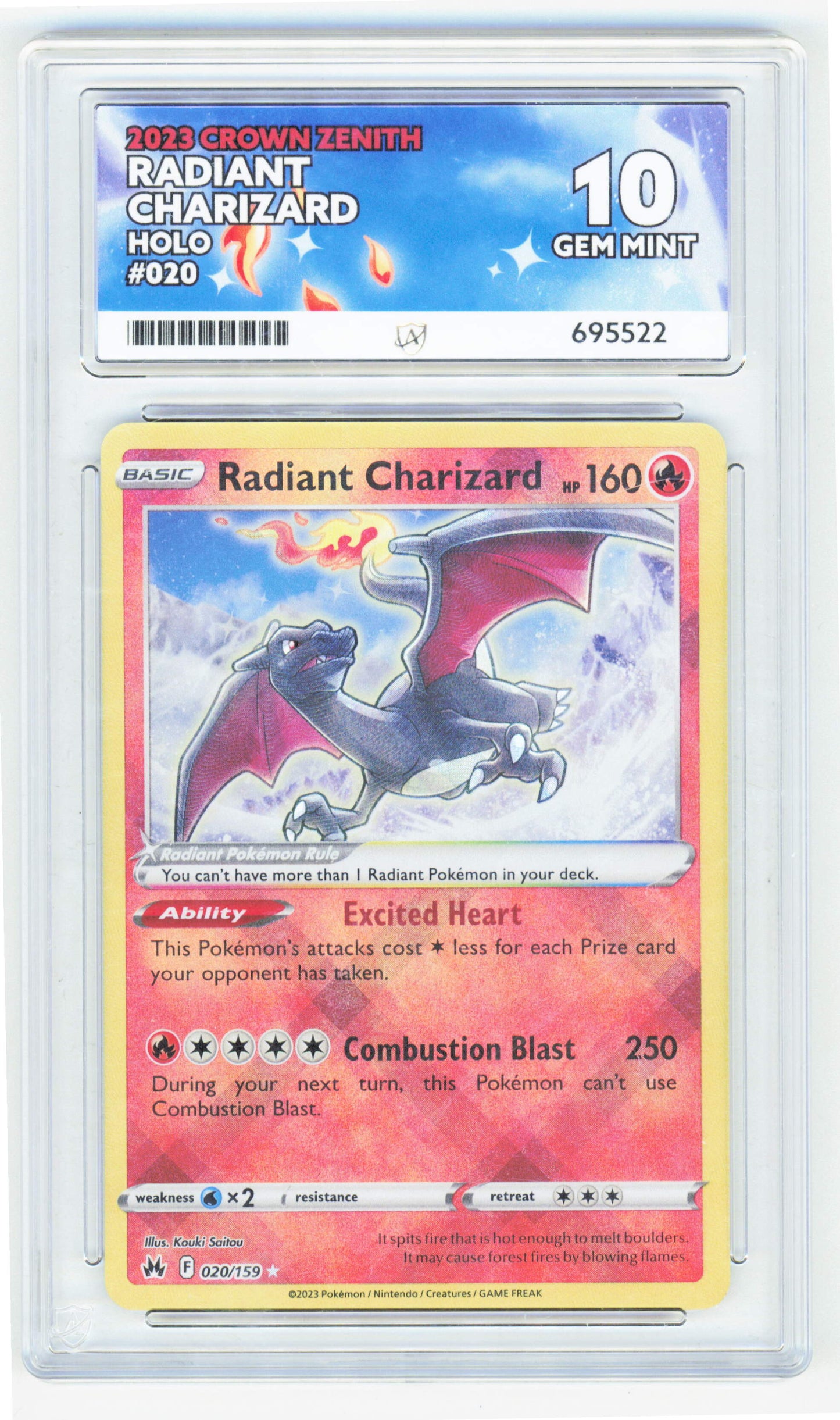 Pokemon Radiant Charizard 020/159 Holo 2023 Crown Zenith ACE 10