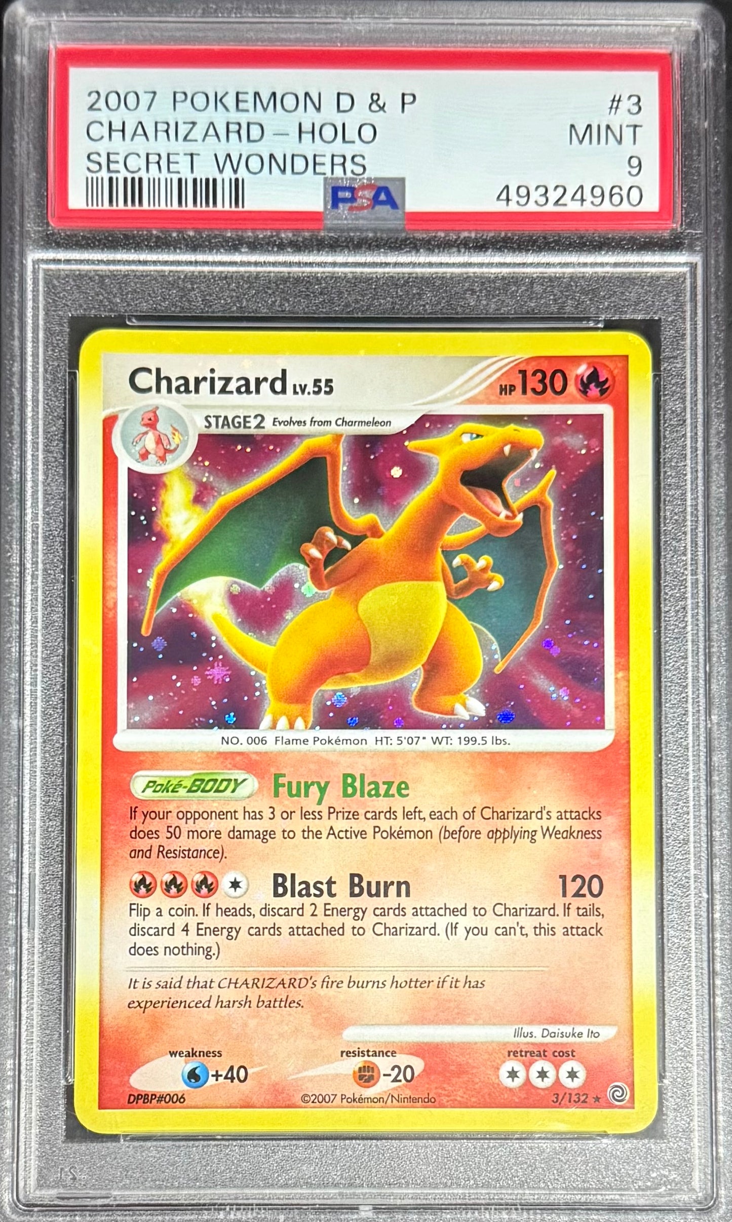 Pokemon Charizard 3/132 Holo Pokemon D & P Secret Wonders 2007 PSA9