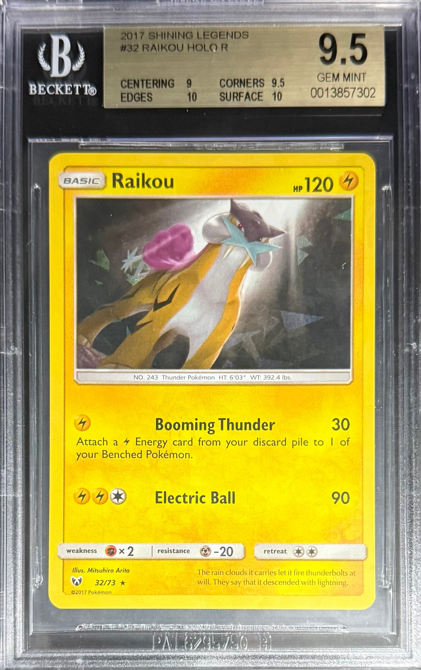 Pokemon Raikou 32/73 Holo Pokemon Shining Legends 2017 Beckett BGS 9.5