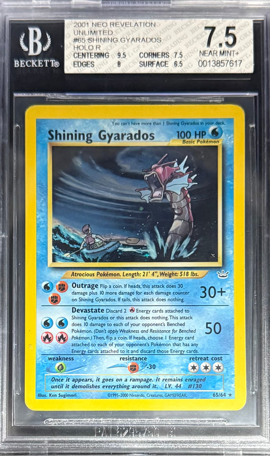 Pokemon Shining Gyarados 65/64 Holo Pokemon Neo Revelation Unlimited 2001 Beckett BGS 7.5