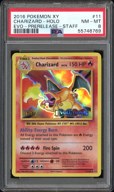 Pokemon Charizard 11/108 Holo Pokemon XY Evolutions Staff Prerelease 2016 PSA8