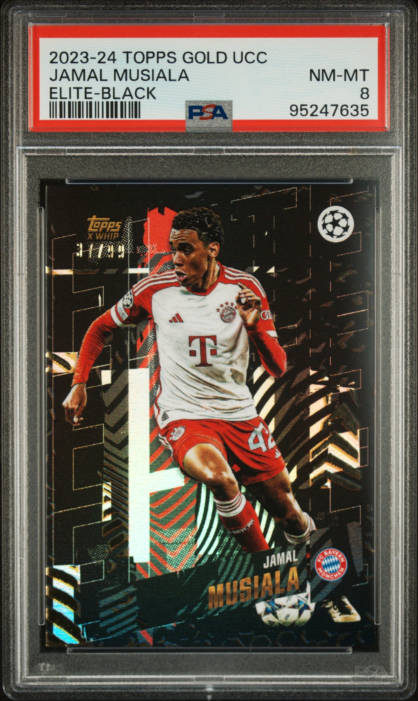 Topps Jamal Musiala Black Elite Card /99 Gold UCC 2023-24 PSA8