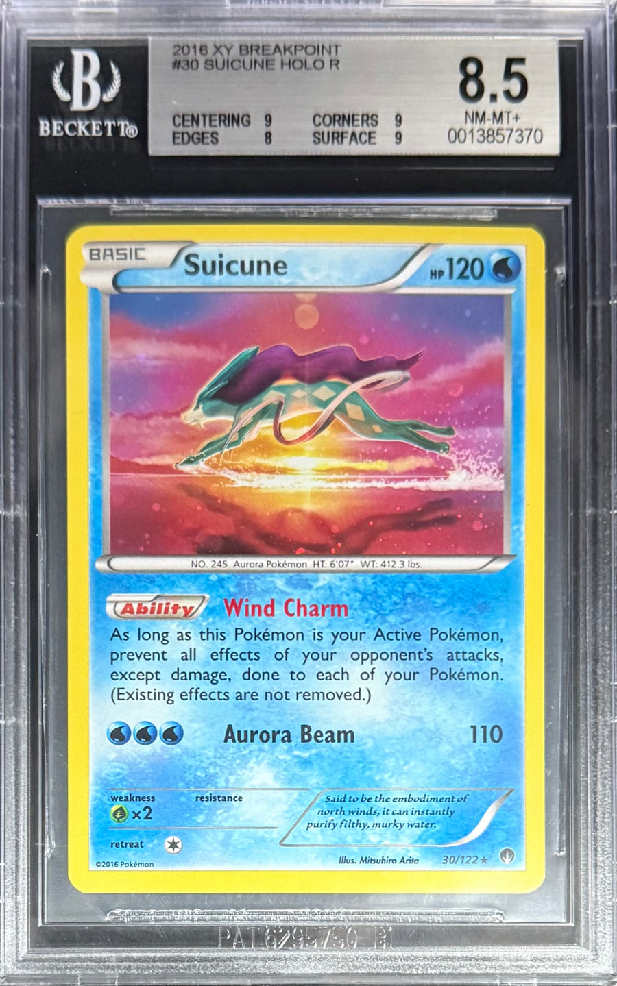 Pokemon Suicune 30/122 Holo Pokemon XY Breakpoint 2016 Beckett BGS 8.5