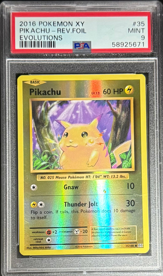 Pokemon Pikachu 35/108 Reverse Holo Pokemon Evolutions 2016 PSA9