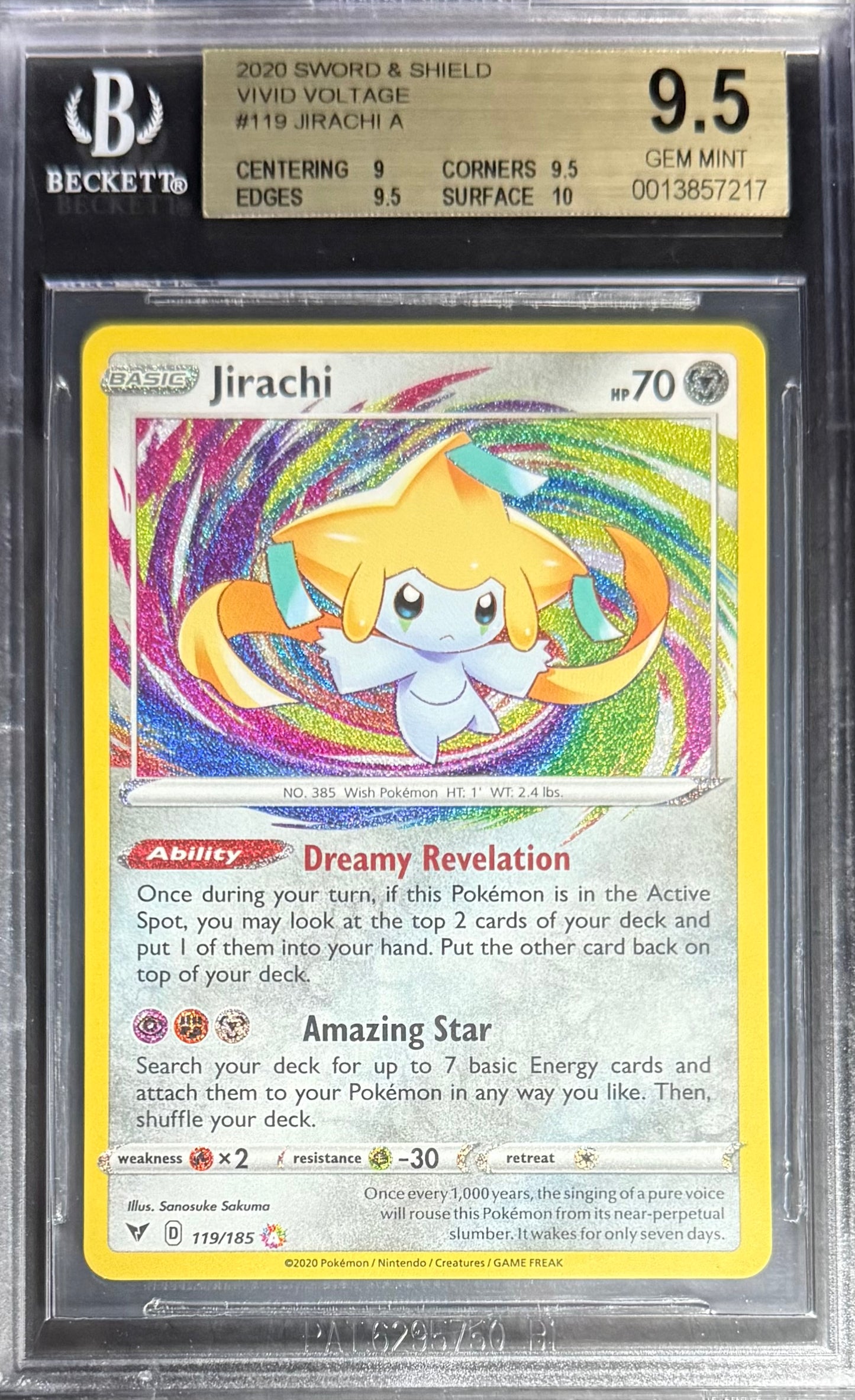 Pokemon Jirachi 119/185 Pokemon Sword & Shield Vivid Voltage 2020 Beckett BGS 9.5