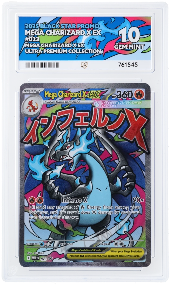 Pokemon Mega Charizard X Ex MEP 023 Full Art 2025 Black Set ACE 10