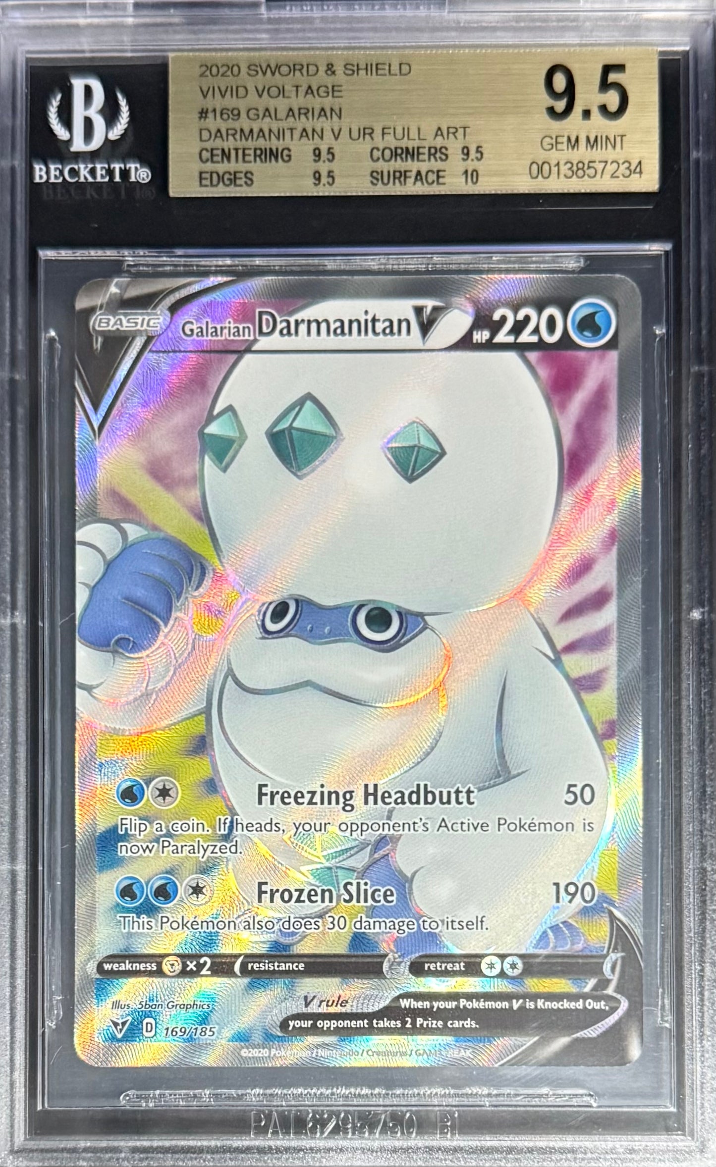 Pokemon Galarian Darmanitan 169/185 Full Art Pokemon Sword & Shield Vivid Voltage 2020 Beckett BGS 9.5