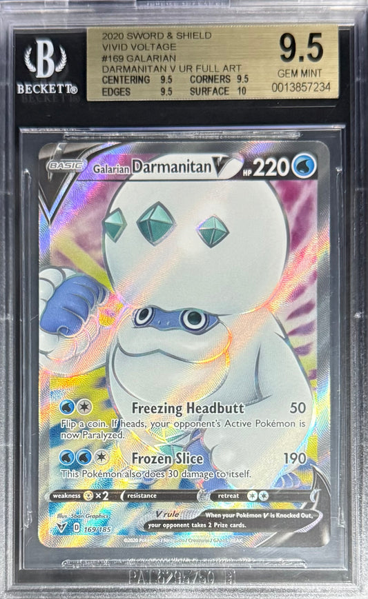 Pokemon Galarian Darmanitan 169/185 Full Art Pokemon Sword & Shield Vivid Voltage 2020 Beckett BGS 9.5