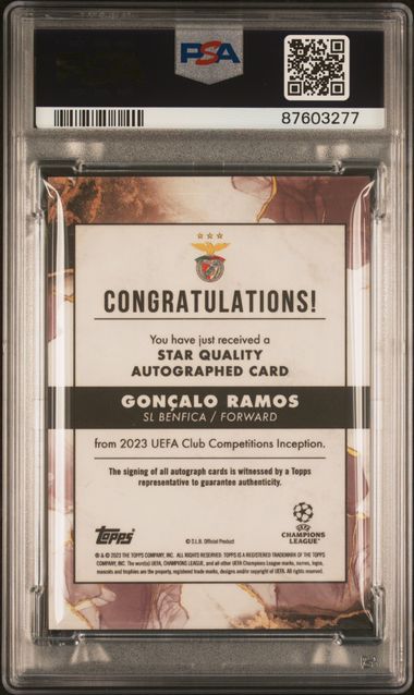 Topps Goncalo Ramos Rainbow Set Gold 1/1 PSA9,Orange /5 PSA9 ,Red /10 PSA10 ,Purple /25 PSA10 ,Blue /49 PSA10 ,Green /99 PSA10, Star Quality Autograph Card Inception UCC 2022-23