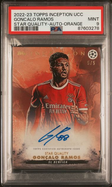 Topps Goncalo Ramos Rainbow Set Gold 1/1 PSA9,Orange /5 PSA9 ,Red /10 PSA10 ,Purple /25 PSA10 ,Blue /49 PSA10 ,Green /99 PSA10, Star Quality Autograph Card Inception UCC 2022-23
