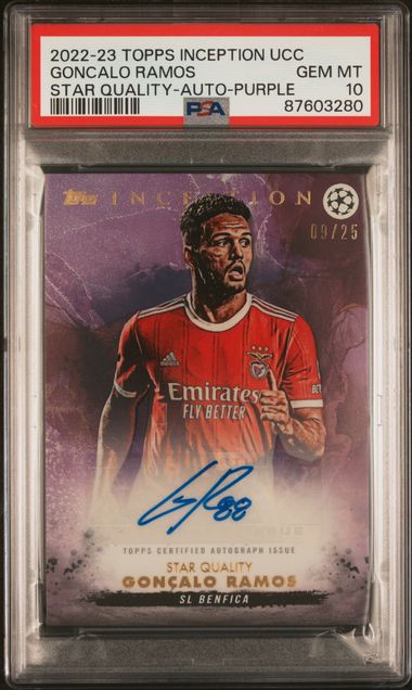 Topps Goncalo Ramos Rainbow Set Gold 1/1 PSA9,Orange /5 PSA9 ,Red /10 PSA10 ,Purple /25 PSA10 ,Blue /49 PSA10 ,Green /99 PSA10, Star Quality Autograph Card Inception UCC 2022-23
