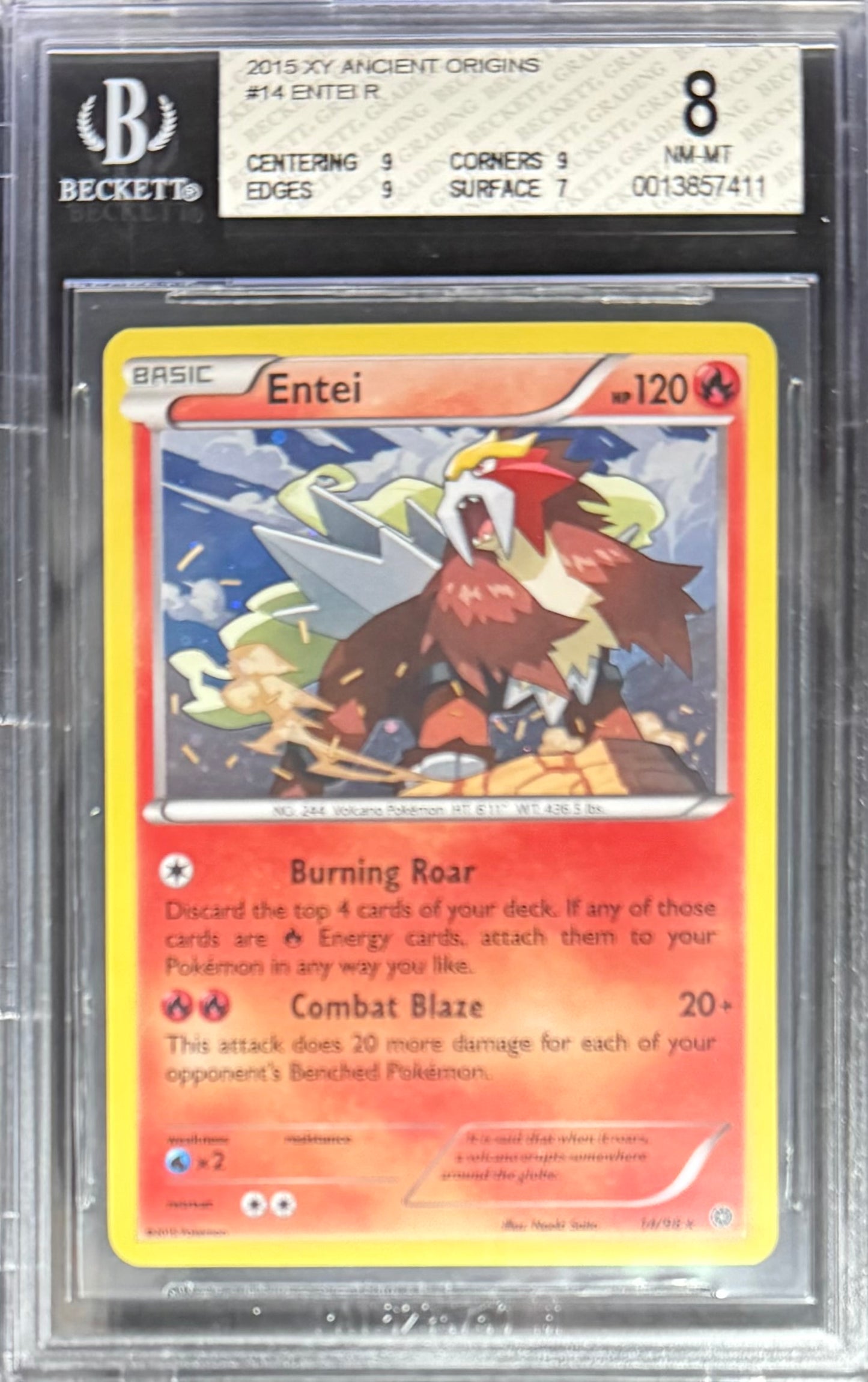 Pokemon Entei 14/98 Pokemon XY Ancient Origins 2015 Beckett BGS 8