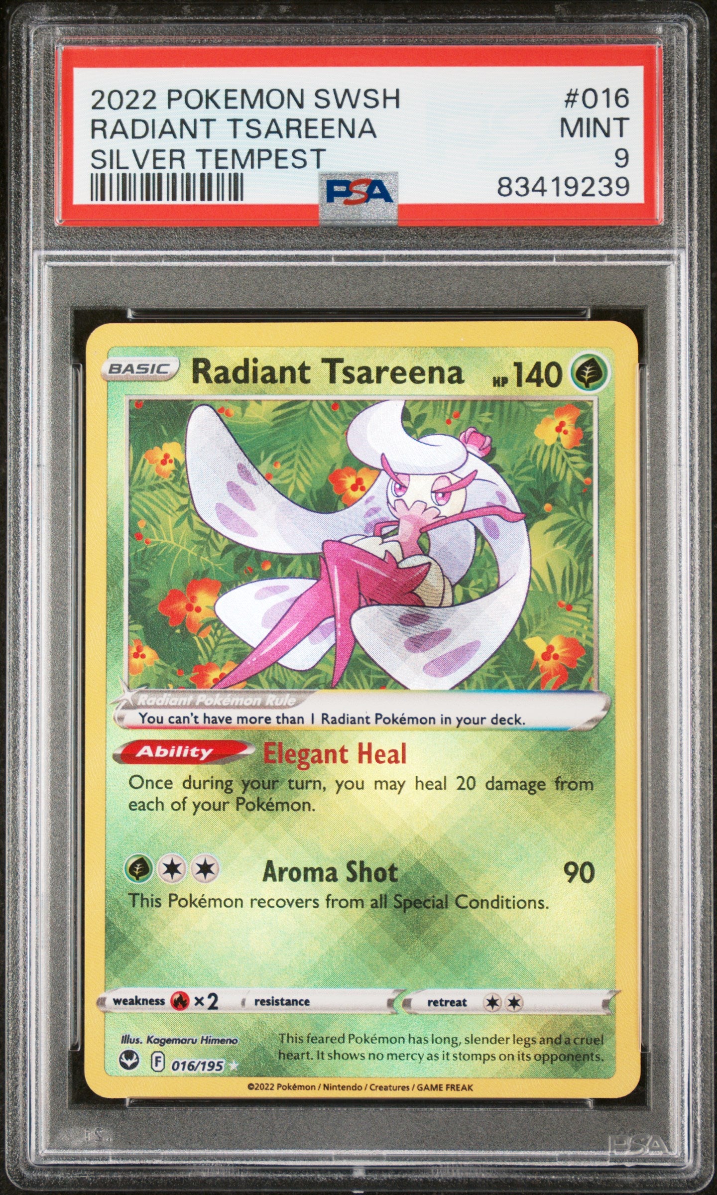 Pokemon Radiant Tsareena 016/195 Silver Tempest Pokemon SWSH 2022 PSA9